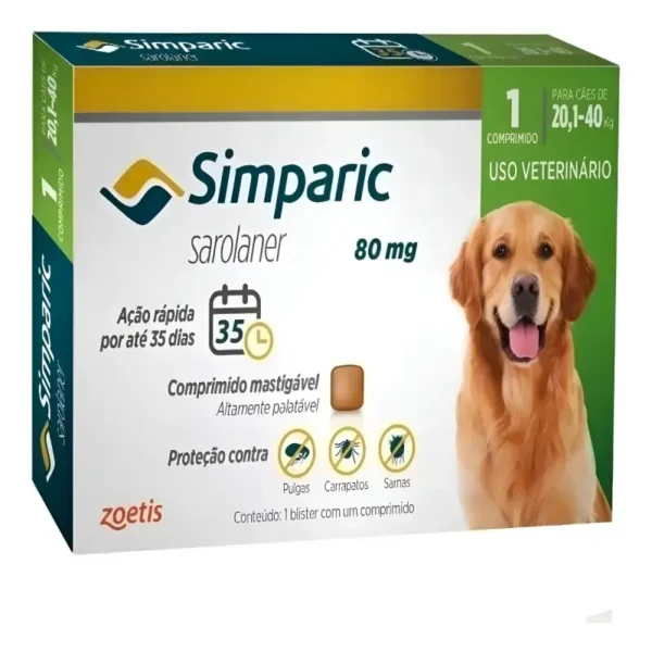 Simparic 80mg para cães 20 a 40 kg: proteção eficaz