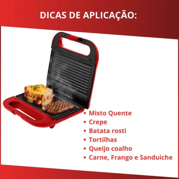Sanduicheira Grill Kian Inox Vermelha Elétrica: Crocância Perfeita